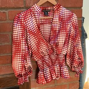 Vintage style puff sleeve peplum polka dot blouse top